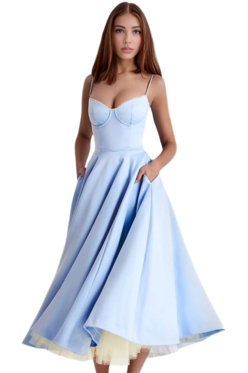 Light Blue Silky Midi Dress