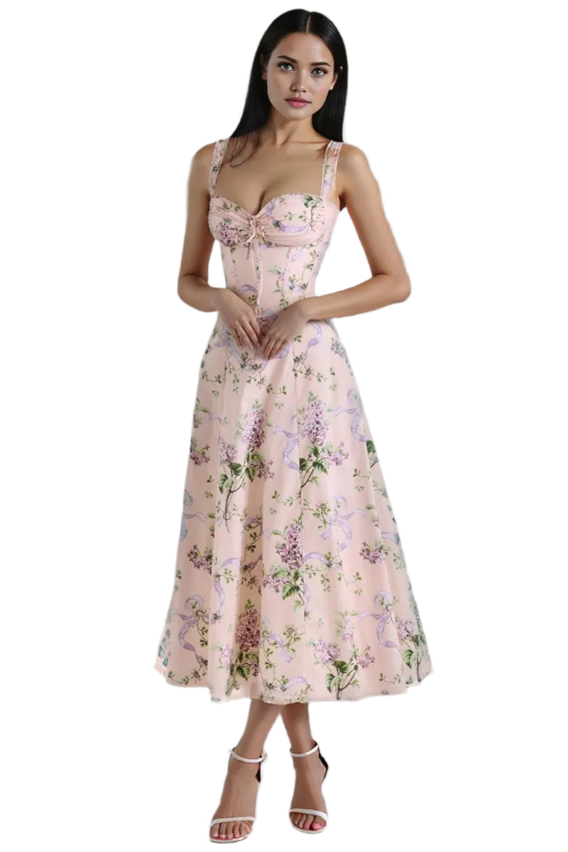 Purple Printed Midi Dress