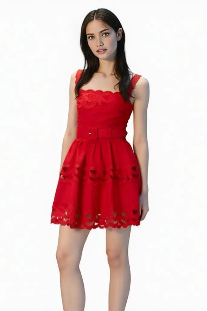 Red Lace Mini Dress with Belt