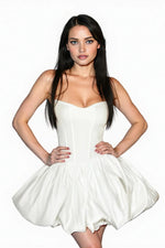 White Corset Scallop Mini Dress