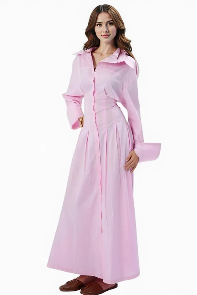 Pink Long Sleeve Maxi Dress