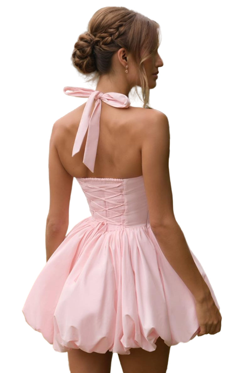 Pink Scallop Halter Mini Dress
