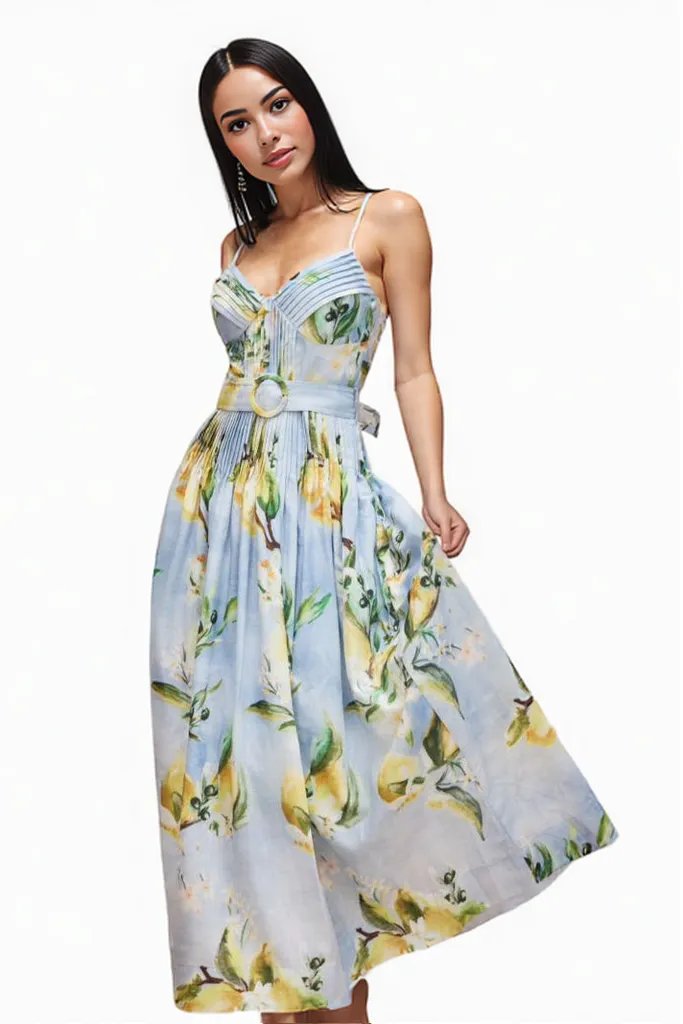 Light Blue Printed Maxi Dress