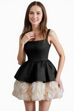 Black Sleeveless Mini Dress with 3D Flowers