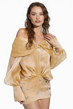 Gold Chiffon Mini Dress with Crystal