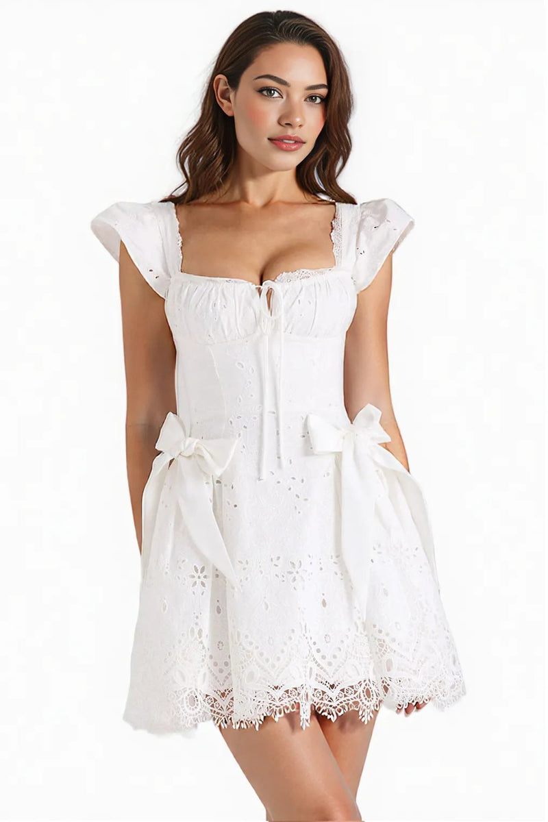 White Embroideries Mini Dress