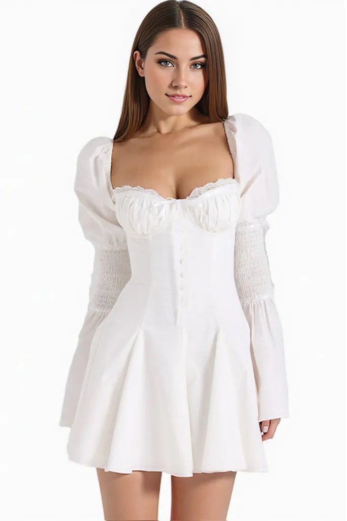 White Flute Sleeve Mini Dress