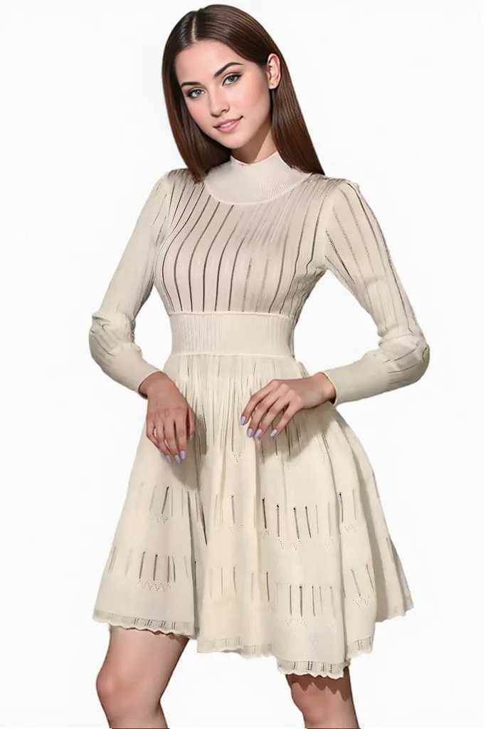 White Long Sleeve Midi Dress