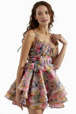 Floral Print Pleated Mini Dress