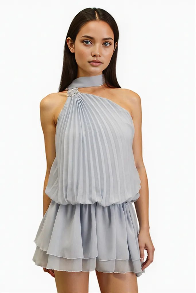 Light Blue Halter Mini Dress