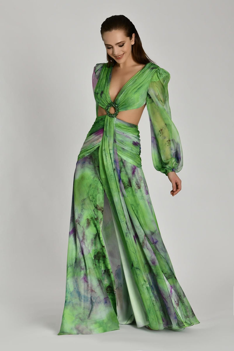 Green Maxi Dress with Cut Out