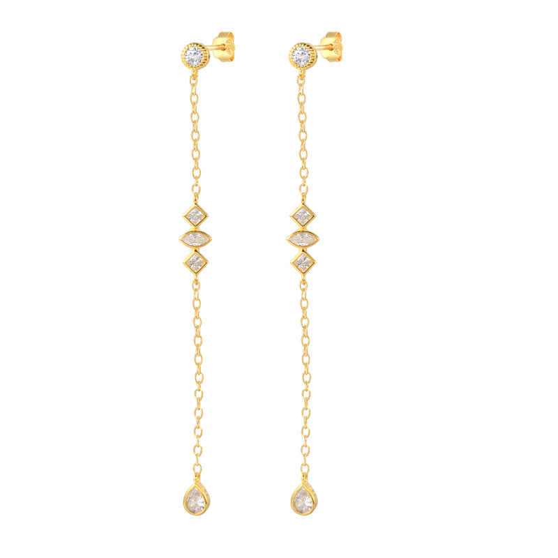 yellow gold princess and pear earrings