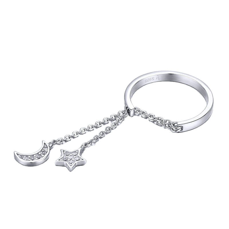 Adjustable Moon and Star Chain Ring