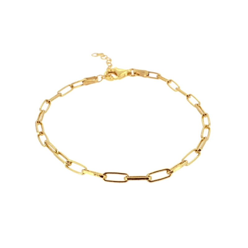 yellow gold paper clip chain bracelet