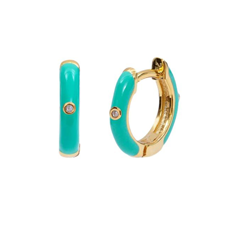 Turquoise Enamel Huggies