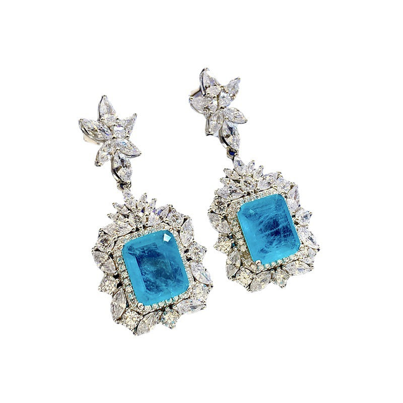 Silver & Simulated Diamond Paraiba Grandeur Earrings