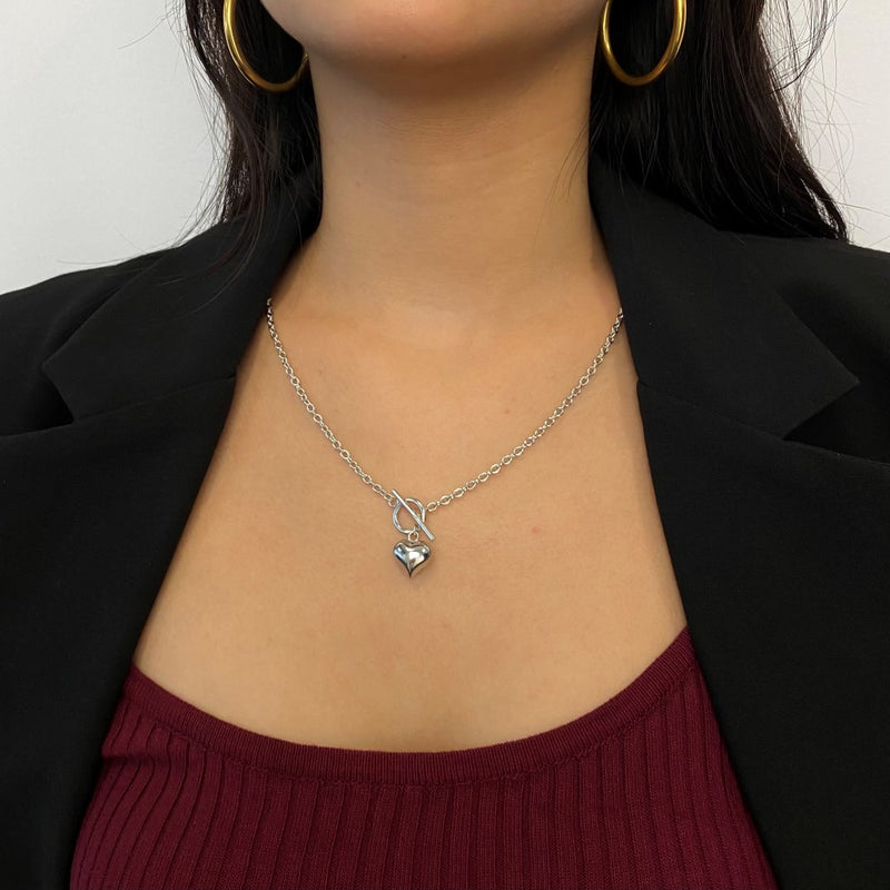 Front Lock Heart Pendant in White