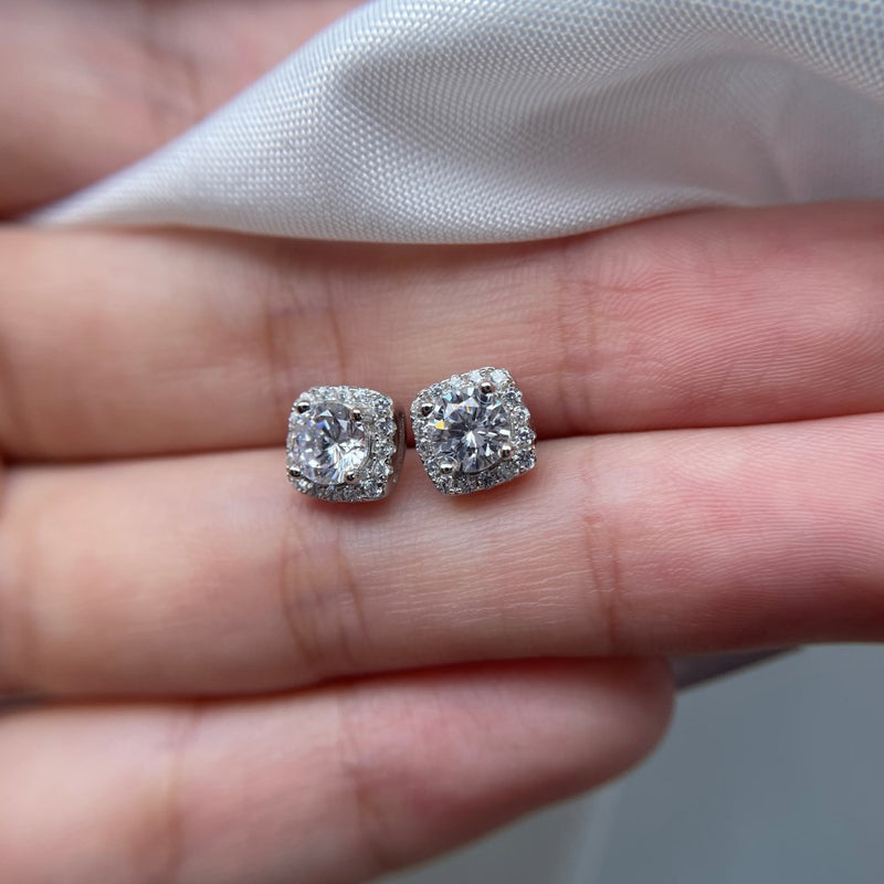 Silver & Simulated Diamond Cushion Cut Halo Studs