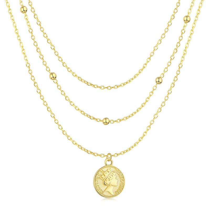 Three Layer Coin Pendant necklace silver