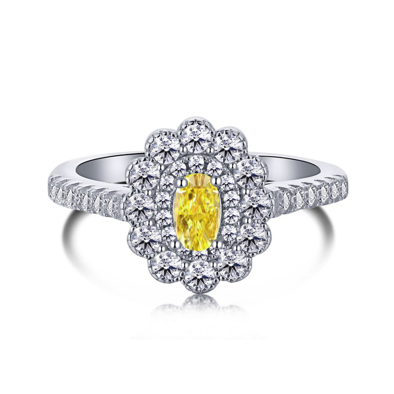 Silver Yellow Oval Multi Halo Ring