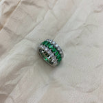 Silver Triple Eternity Simulated Emerald Ring