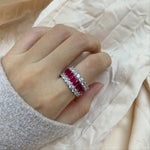 Silver Triple Eternity Simulated Ruby Ring