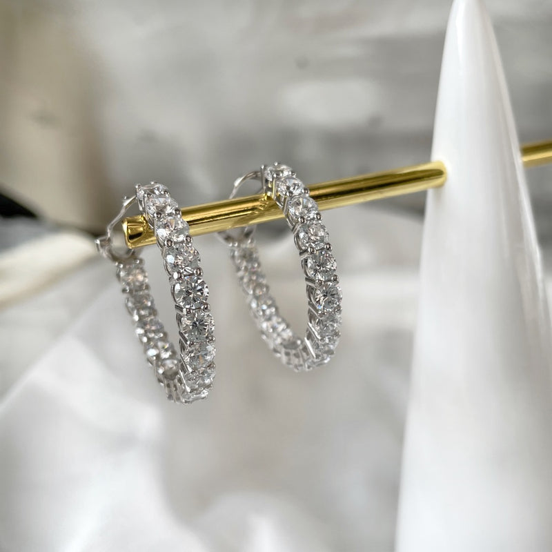 Silver & Simulated Diamond Large Hoop Earrings