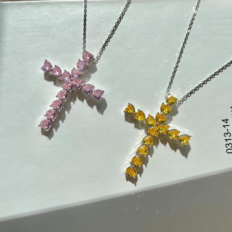 Yellow Cross Heart Cut Pendant
