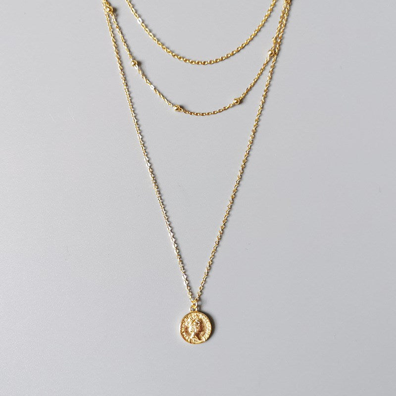 Three Layer Coin Pendant necklace silver