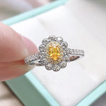 Silver Yellow Oval Multi Halo Ring
