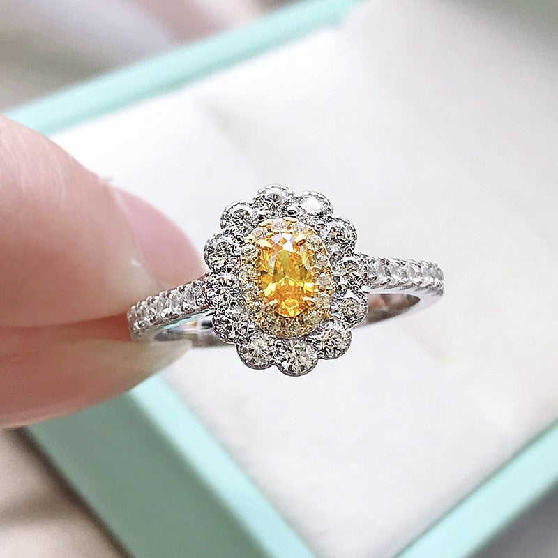 Silver Yellow Oval Multi Halo Ring