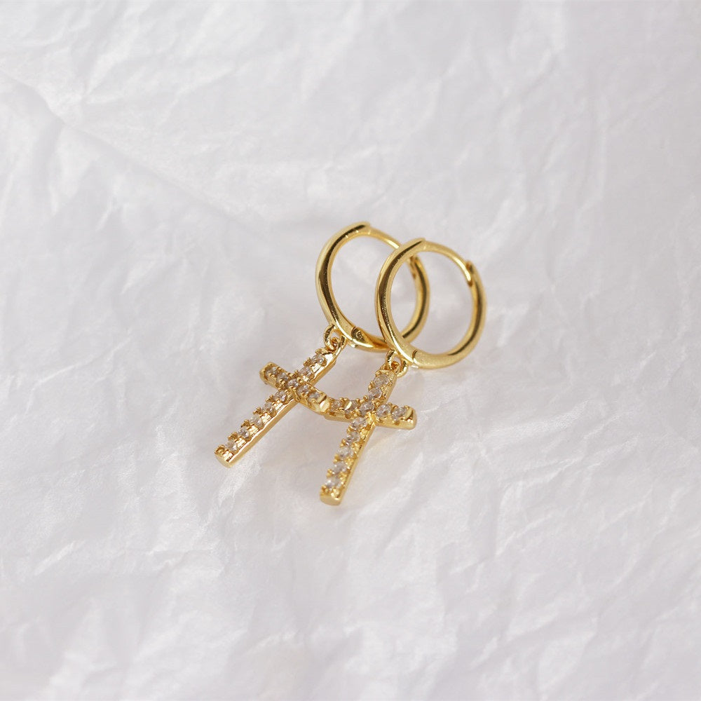 Cross Hoops in Yellow Gold