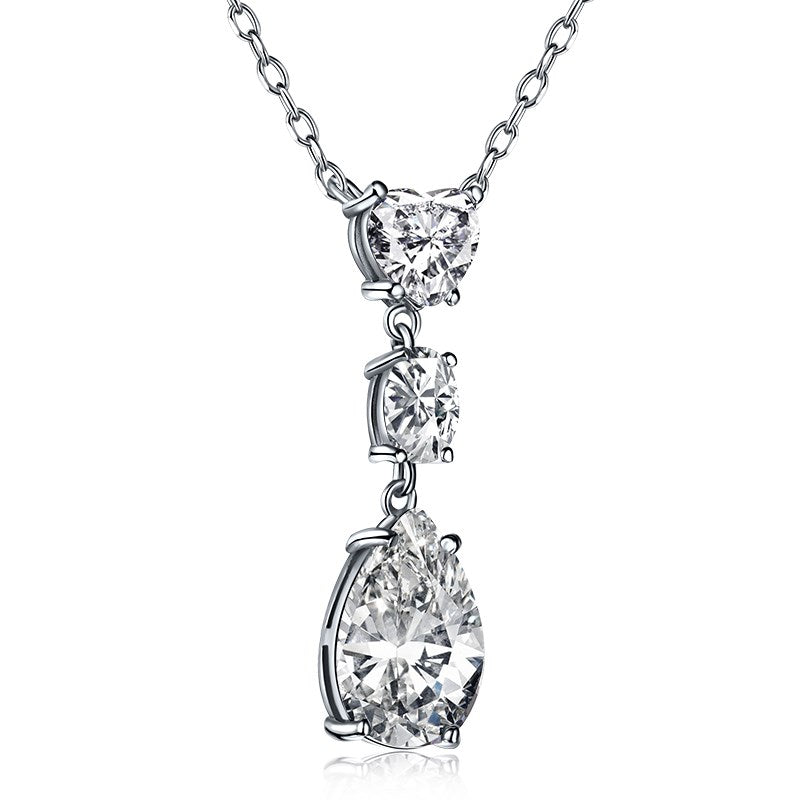 Silver & Simulated Diamond Pear Oval Heart Pendant