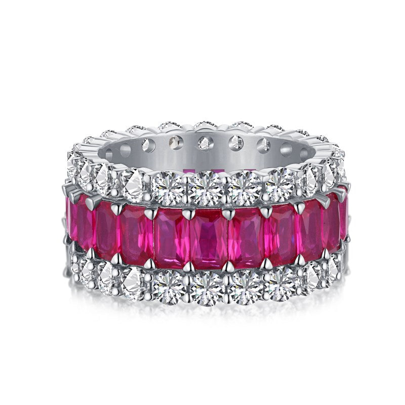 Silver Triple Eternity Simulated Ruby Ring