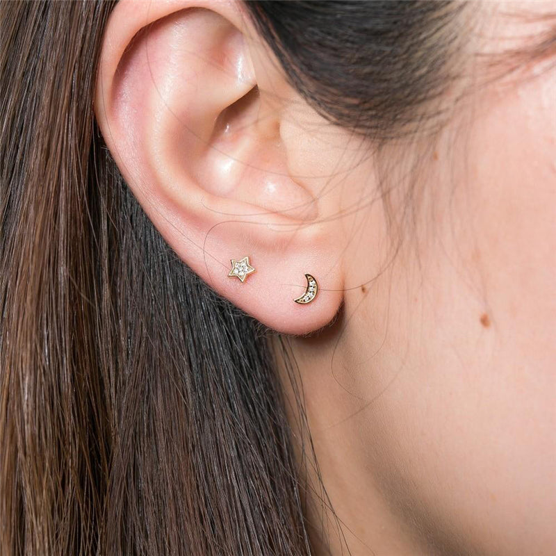 Star and Moon Studs Yellow Gold