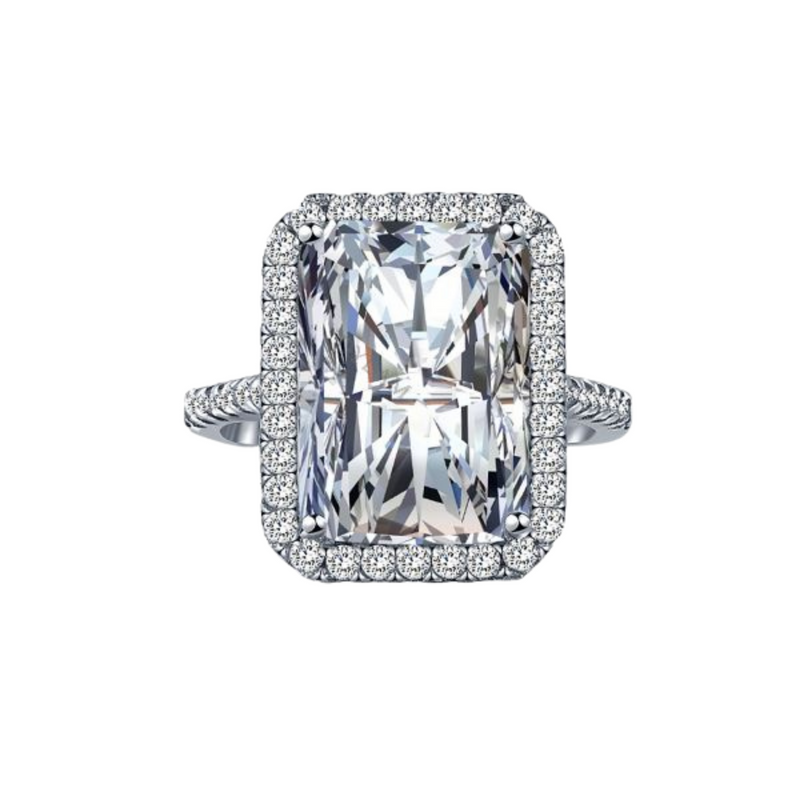 Silver & Simulated Diamond Emerald Cut Halo Ring